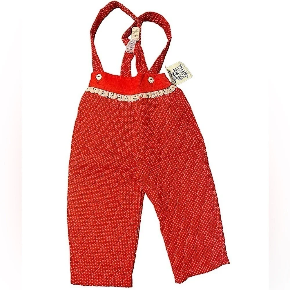 Vintage 60s carters Baby Girl Outfit Red Polk Dot pants quilted eyelet Romper
